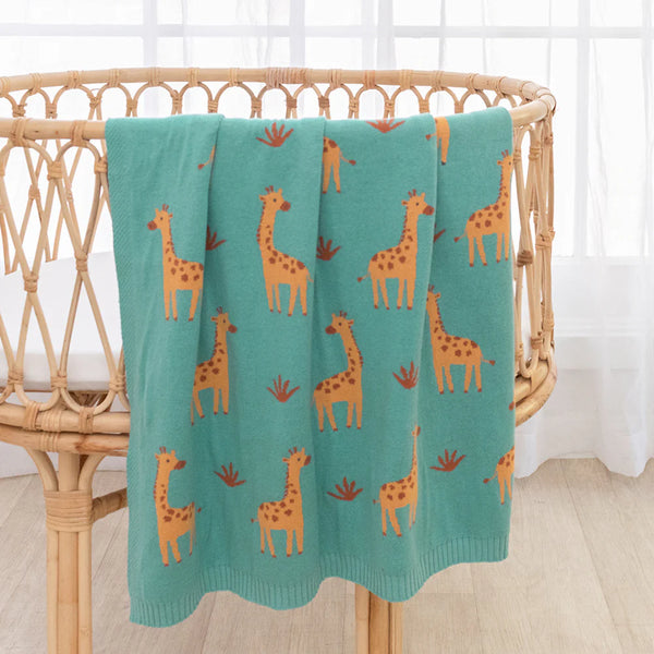 Living Textiles 100% Cotton Whimsical Giraffe Baby Blanket