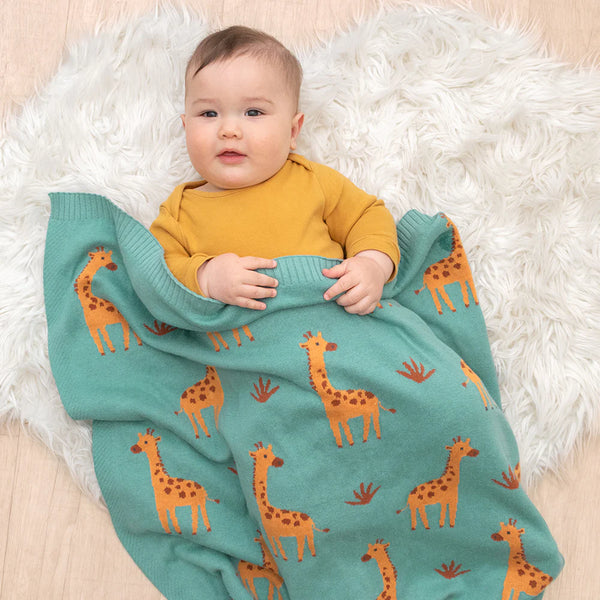 Living Textiles 100% Cotton Whimsical Giraffe Baby Blanket