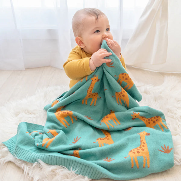 Living Textiles 100% Cotton Whimsical Giraffe Baby Blanket