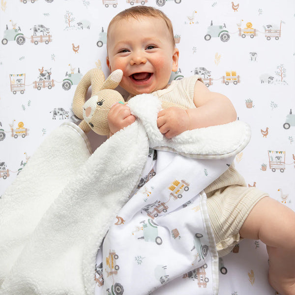 Living Textiles Jersey Sherpa Blanket - Tractor Ride