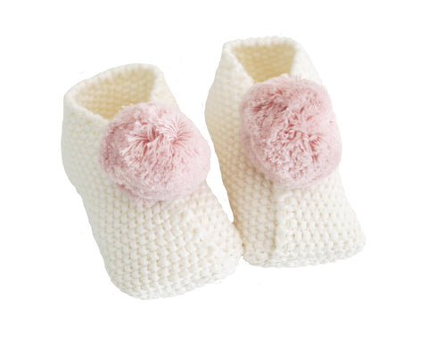 Alimrose Baby Pom Pom Slippers - Ivory & Pink