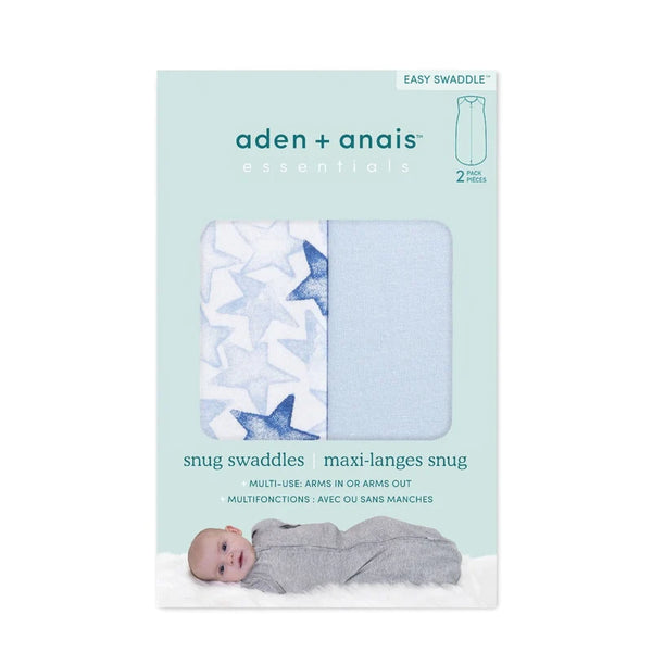 Aden + Anais Essentials Snug Swaddles 2pk - Twinkling Stars Blue