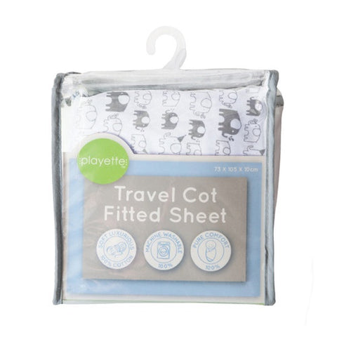 Playette Travel Cot Fitted Sheet - White Elephants