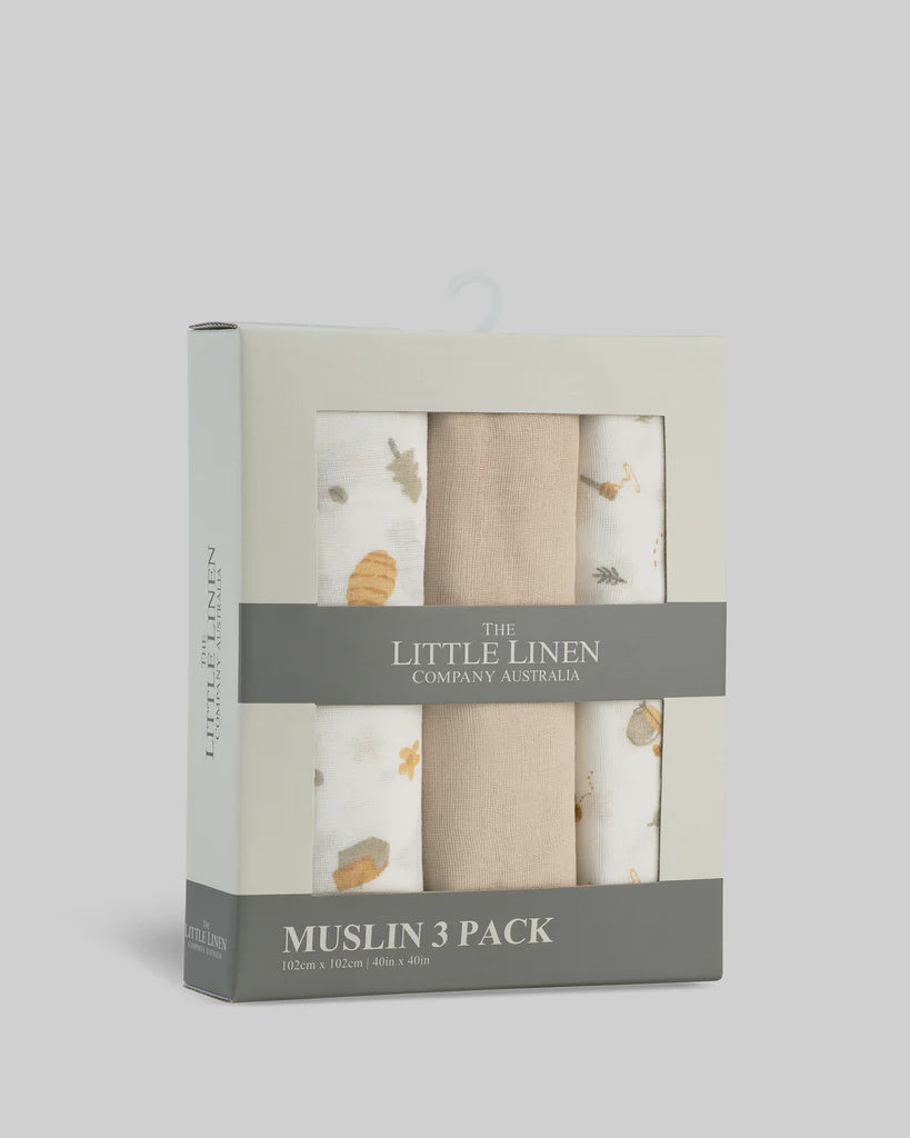 The Little Linen Co Baby Muslin Wrap 3pk Nectar Bear Baby Junction