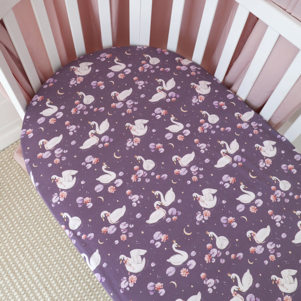 Snuggle Hunny Organic Fitted Cot Sheet - Midnight Swan