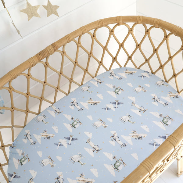 Snuggle Hunny Fitted Bassinet Sheet/Change Mat Cover - Taking Flight