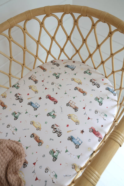 Snuggle Hunny Fitted Bassinet Sheet/Change Mat Cover - Vintage Cars