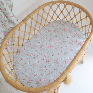 Snuggle Hunny Fitted Bassinet Sheet/Change Mat Cover - White Rabbit