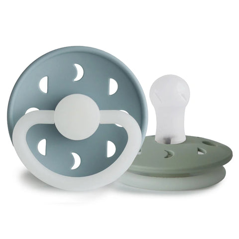 FRIGG Night Pacifier 2 Pack Silicone - Moon (Stone Blue/Sage)