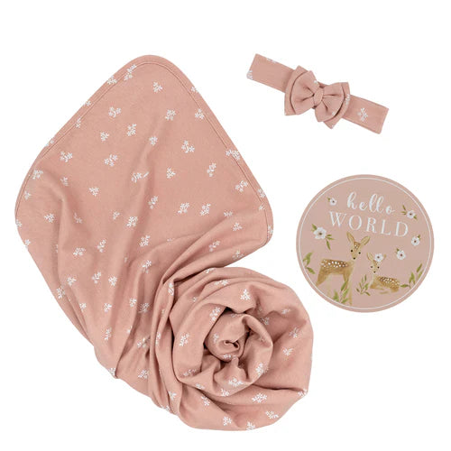 Living Textiles Hello World Gift Set - Dusty Rose Flowers