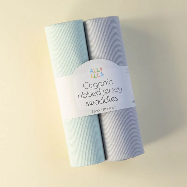 All4Ella Ribbed Jersey Swaddles 2pk - Sage & Grey