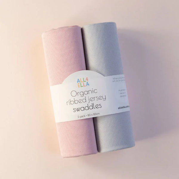 All4Ella Ribbed Jersey Swaddles 2pk - Pink & Grey