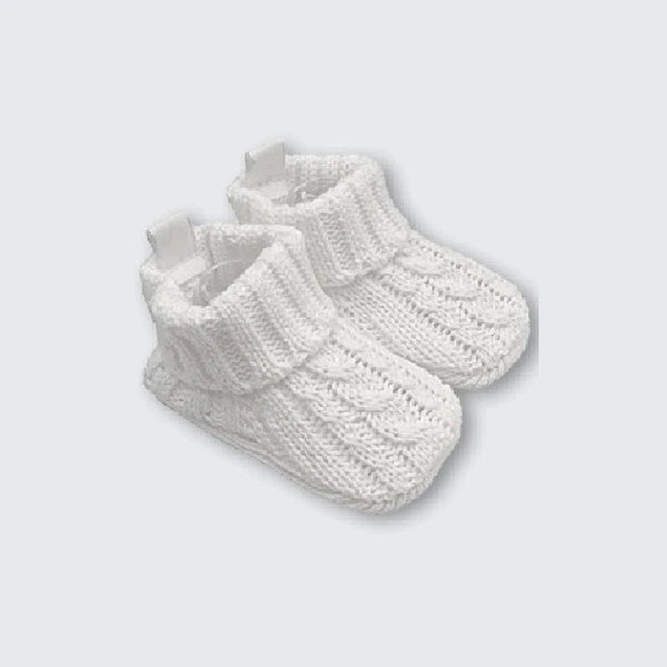 Playette Cable Knitted Booties 0-6mth - White