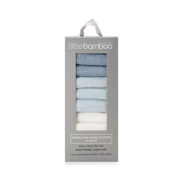 Little Bamboo Baby Towelling Washers 10PK - Retro Blue