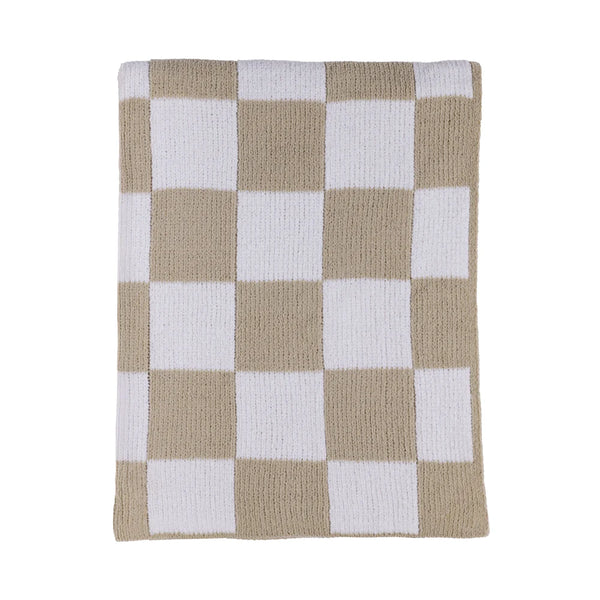 Living Textiles Chenille Blanket - Checkered Taupe
