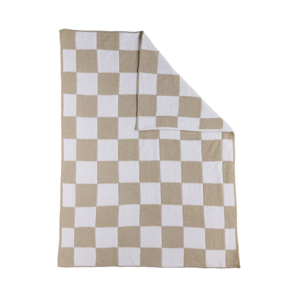 Living Textiles Chenille Blanket - Checkered Taupe