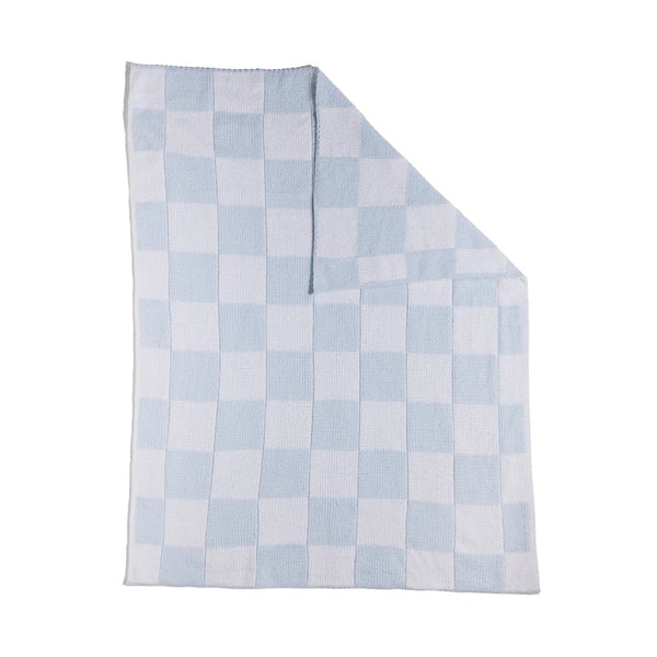 Living Textiles Chenille Blanket - Checkered Blue
