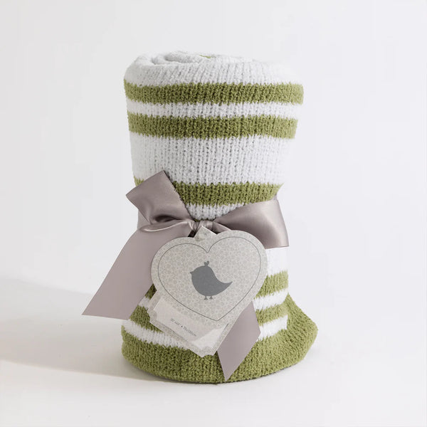 Living Textiles Chenille Blanket - Sage Stripe