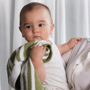 Living Textiles Chenille Blanket - Sage Stripe