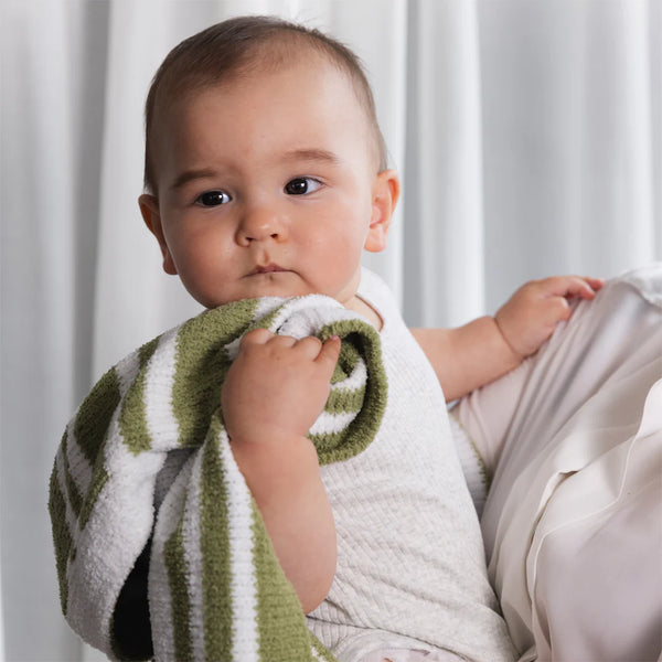 Living Textiles Chenille Blanket - Sage Stripe