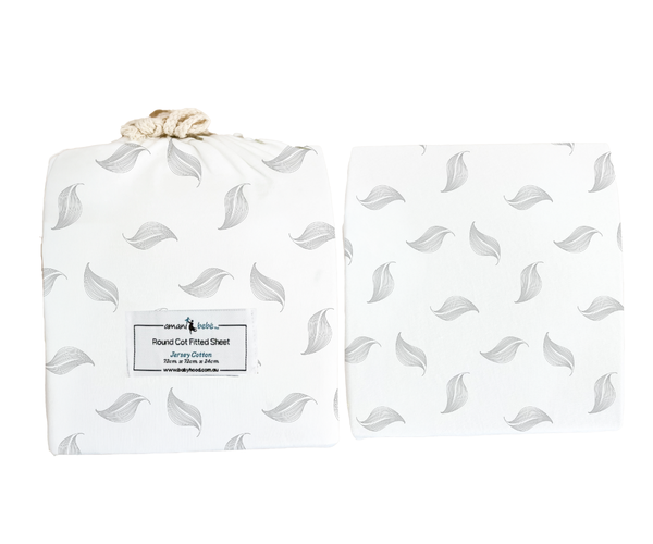 Amani Bebe Organic Round Fitted Sheet – Grey Leaf