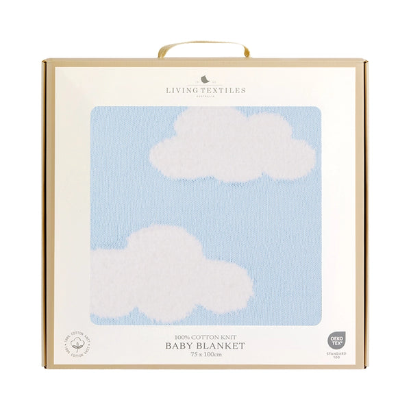 Living Textiles Pram Knitted Blanket - Cloud Whisper / Blue
