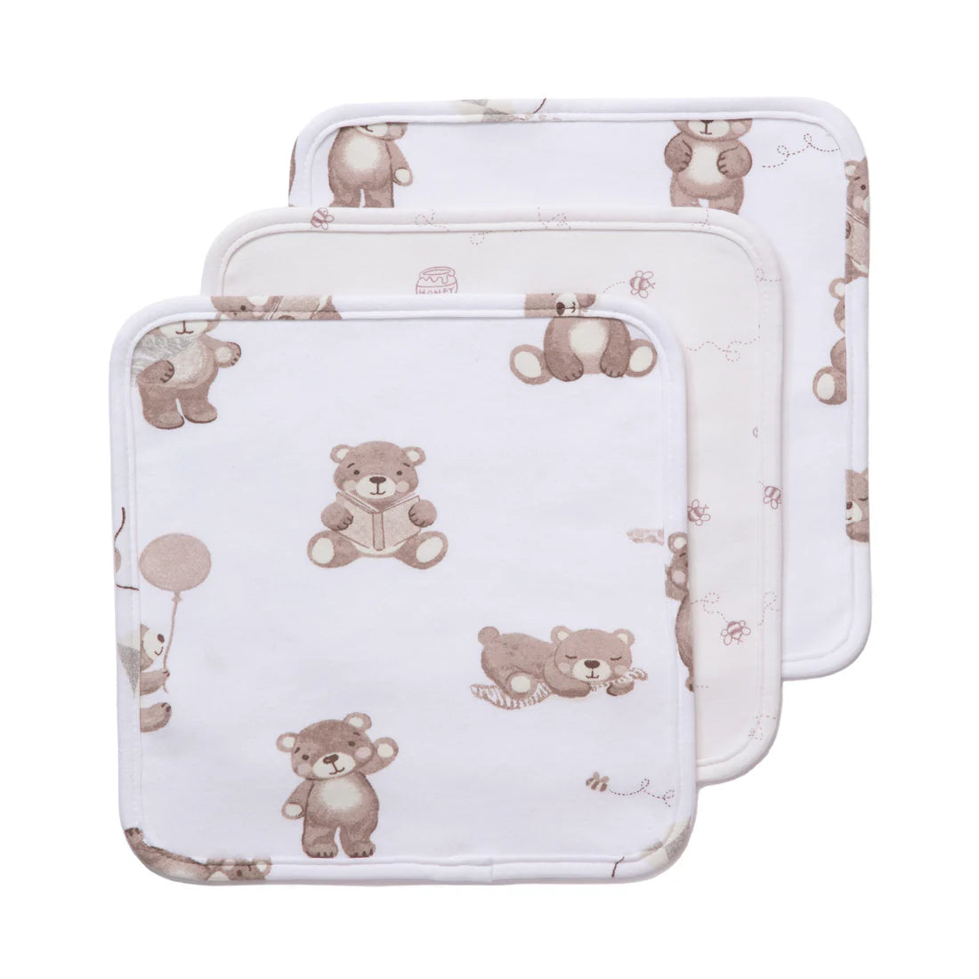 Living Textiles 3pk Wash Cloths - Cuddly Bear