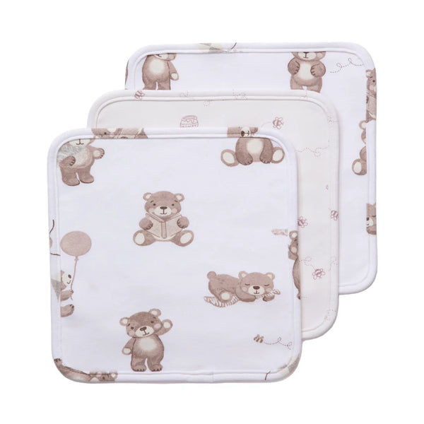 Living Textiles 3pk Wash Cloths - Cuddly Bear