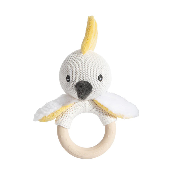 Living Textiles Australiana Knitted Ring Rattle - Colin the Cockatoo