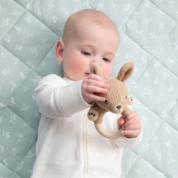 Living Textiles Australiana Knitted Ring Rattle - Kylie the Kangaroo