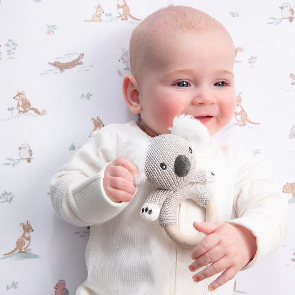 Living Textiles Australiana Knitted Ring Rattle - Keith the Koala