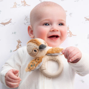 Living Textiles Australiana Knitted Ring Rattle - Kenny the Kookaburra