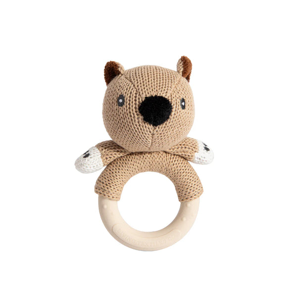 Living Textiles Australiana Knitted Ring Rattle - Wally the Wombat