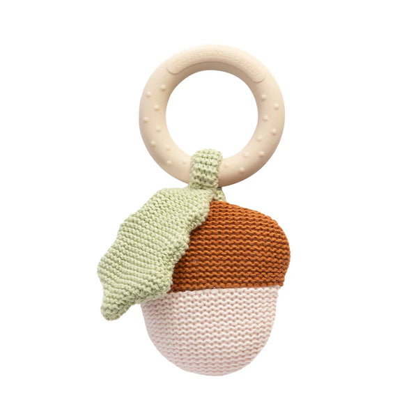 Living Textiles Knitted Ring Rattle - Acorn & Leaf