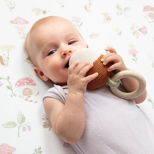 Living Textiles Knitted Ring Rattle - Acorn & Leaf