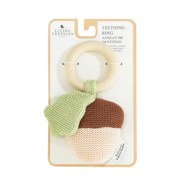 Living Textiles Knitted Ring Rattle - Acorn & Leaf