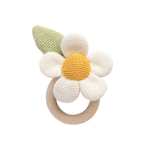 Living Textiles Knitted Ring Rattle - Daisy & Leaf
