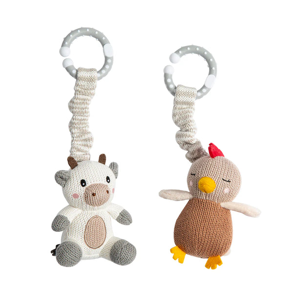 Living Textiles 2pk Stroller Toy - Cow & Chicken