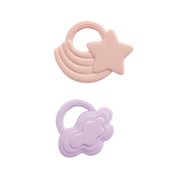 Playground 2pk Silicone Teether - Stars & Cloud Pink