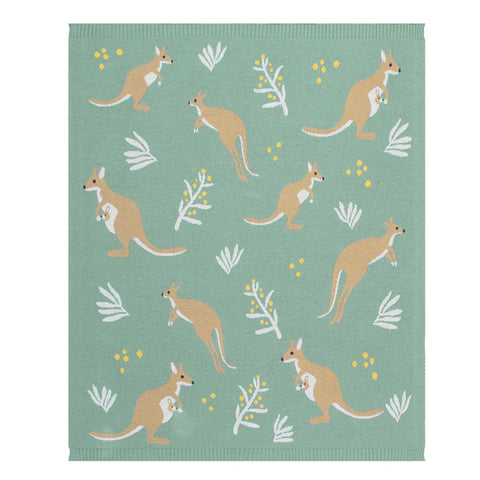 Living Textiles Australiana Baby Blanket - Kangaroo/Green