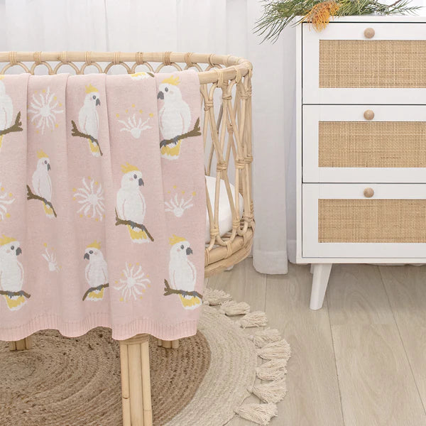 Living Textiles Australiana Baby Blanket - Cockatoo/Blush