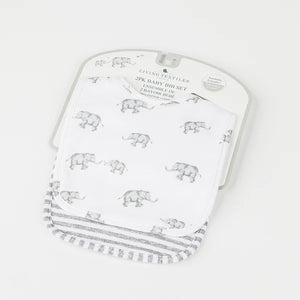 Living Textiles 2pk Baby Bibs - Grey Elephant/Stripes