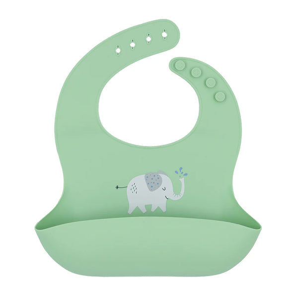 Living Textiles Silicone Bib - Elephant/Sage