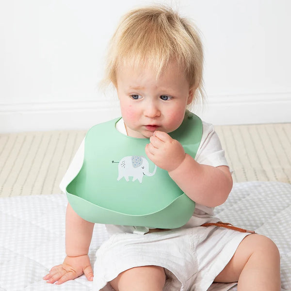 Living Textiles Silicone Bib - Elephant/Sage
