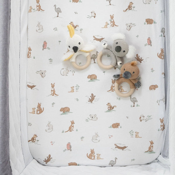 Living Textiles 2 Pack Organic Bedside Sleeper Fitted Sheet - Australiana