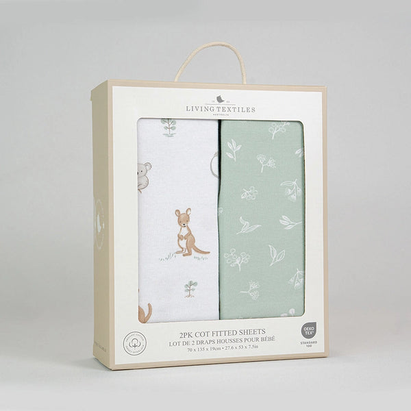 Living Textiles 2 Pack Organic Cot Fitted Sheet - Australiana
