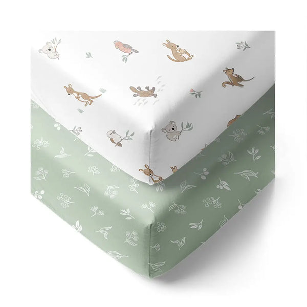 Living Textiles 2 Pack Organic Cot Fitted Sheet - Australiana