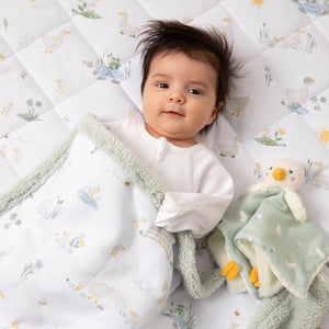 Living Textiles Reversible Organic Jersey Quilted Cot Comforter - Goosey Goosey