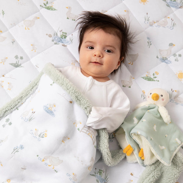 Living Textiles Reversible Organic Jersey Quilted Cot Comforter - Goosey Goosey