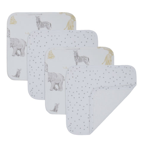 Living Textiles 4pk Face Washers - Savanna Babies/Dots